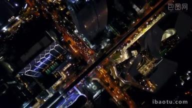 4 k 空中垂直看夜景的摩天大楼灯光在曼谷